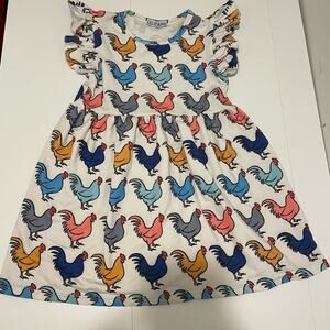 Unbranded Girl's size 4T Chicken Dress Ruffle Sleeves Blue White Pink